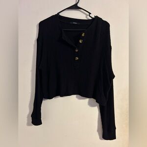 Cozy Crop Top Cardigan | Long Sleeve Sweater | Color: Black | Size: Small